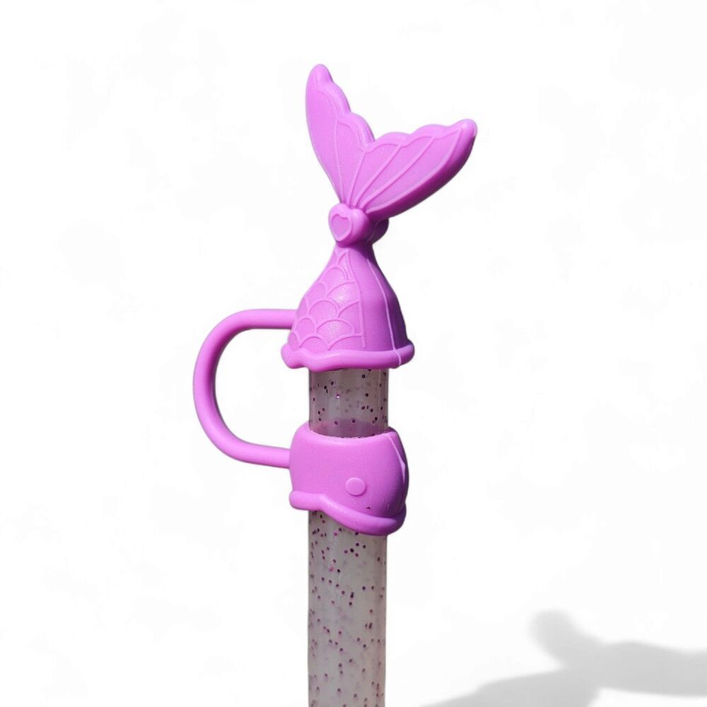 Purple Mermaid 3D Silicone 10mm Stanley Straw Topper  - Straw Cover